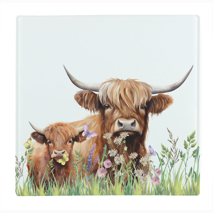 Purely Home Highland Cow & Calf Glass Worktop Protector