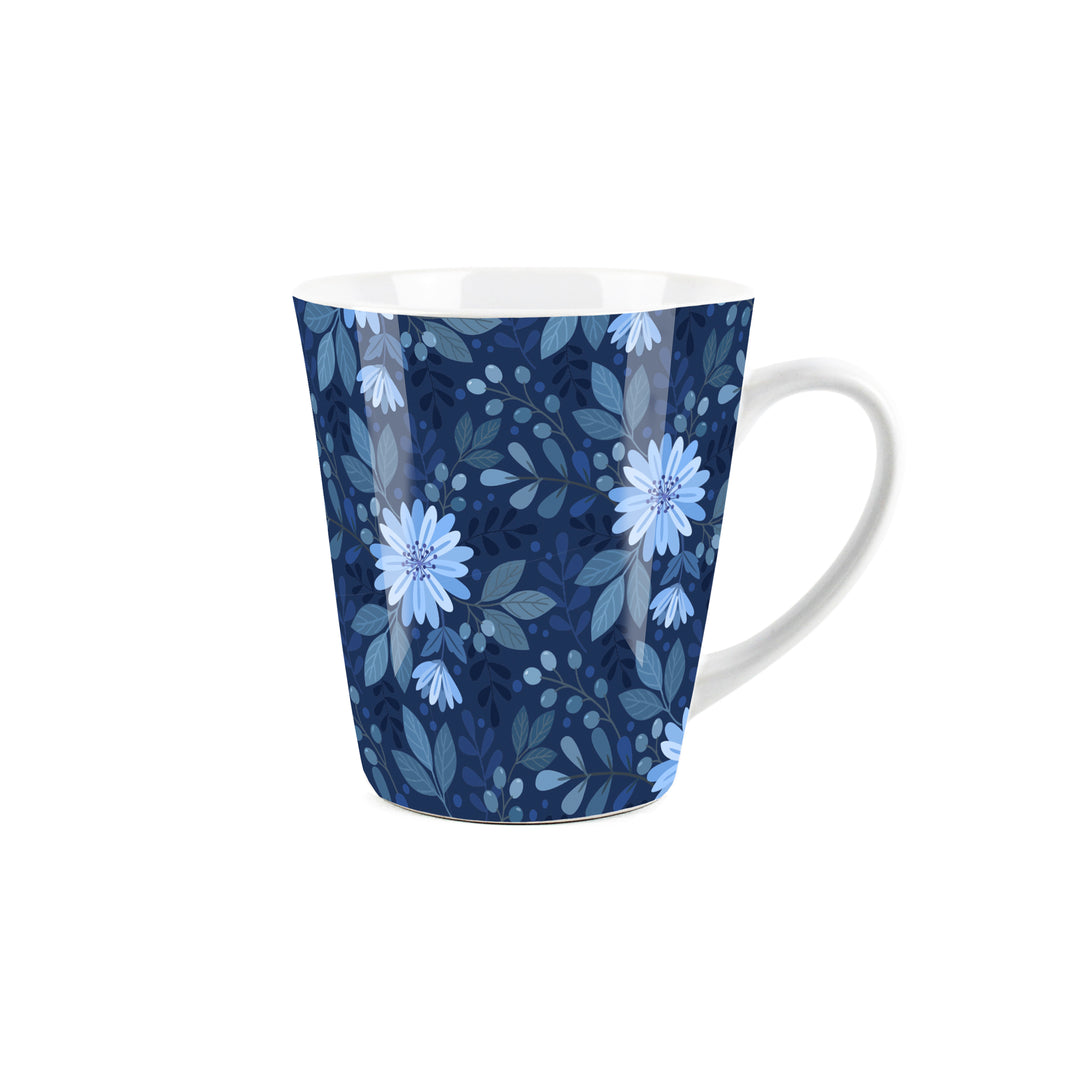 Purely Home Dark Blue Flowers Ceramic Latte Mugs