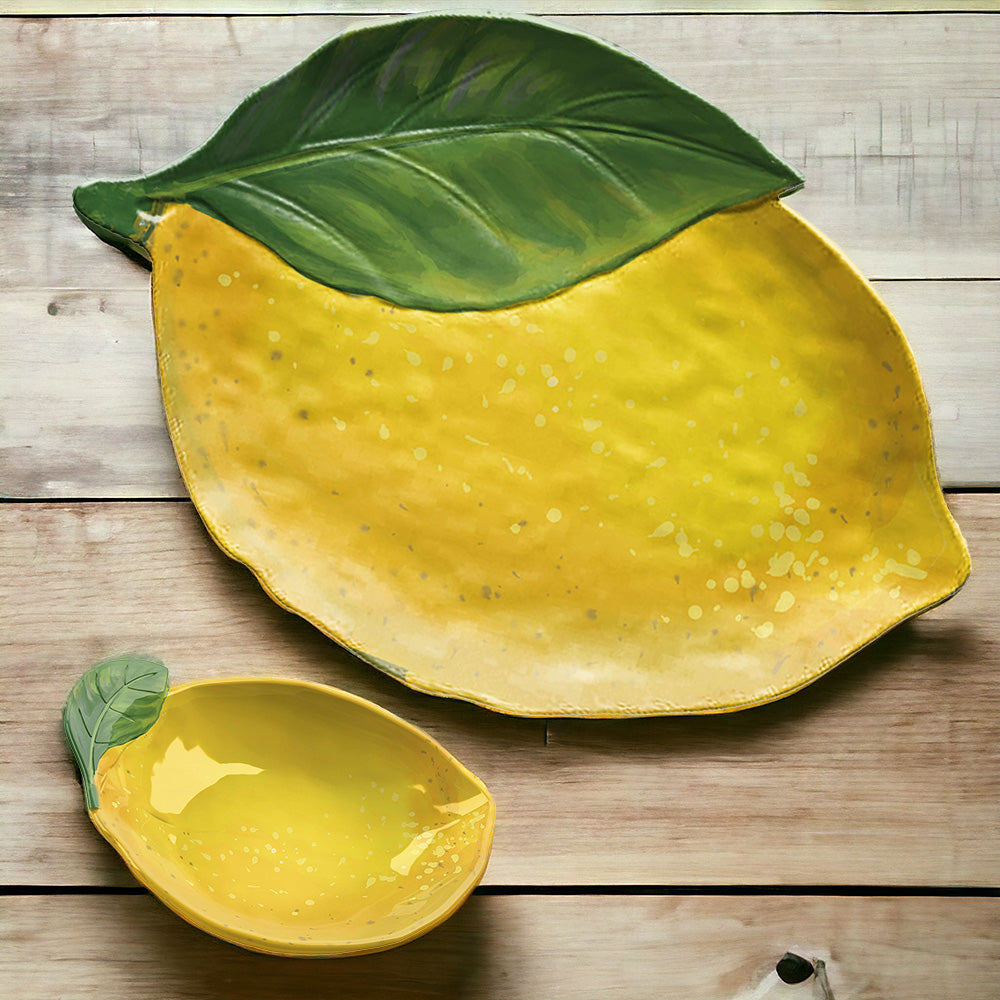 Lemon Fresh Melamine Figural Serving Bowl & Platter Set
