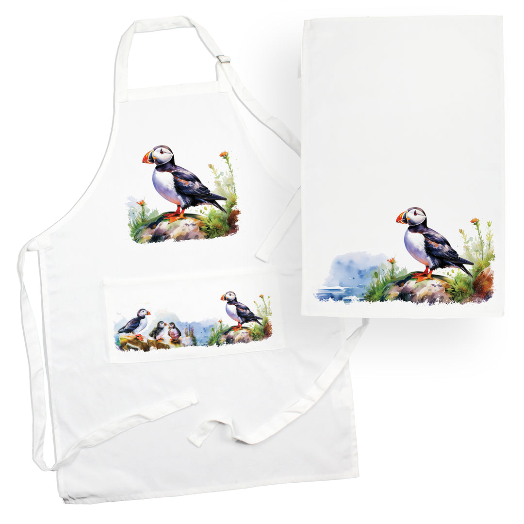 Purely Home Seaside Puffin Apron & Tea Towel Set