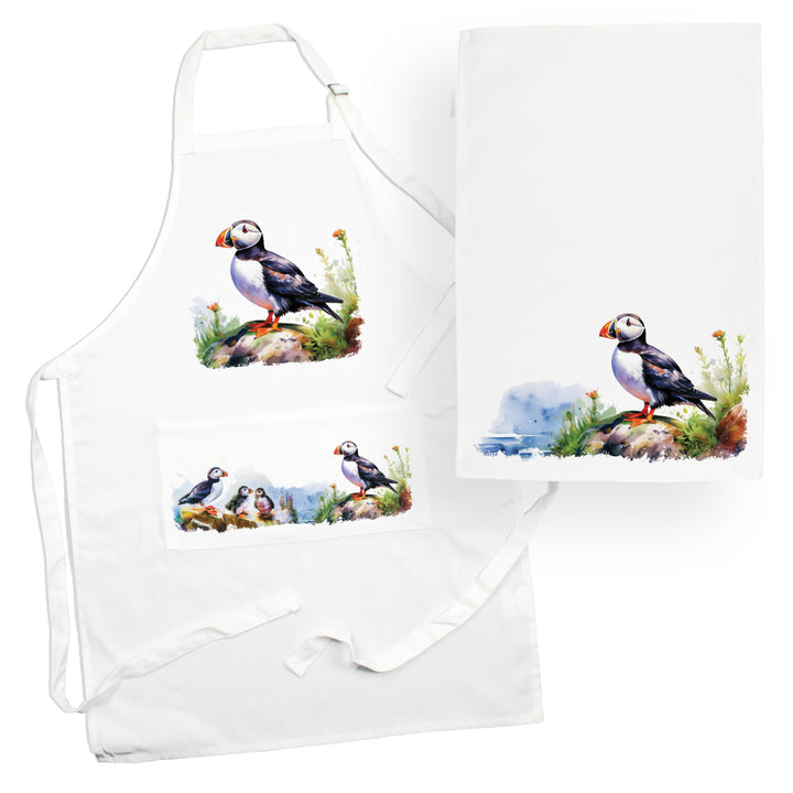 Purely Home Seaside Puffin Apron & Tea Towel Set