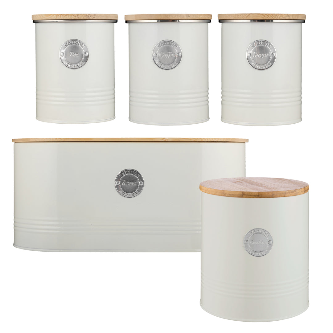Typhoon Living Cream Tea, Coffee, Sugar, Bread Bin & Biscuit Tin Set