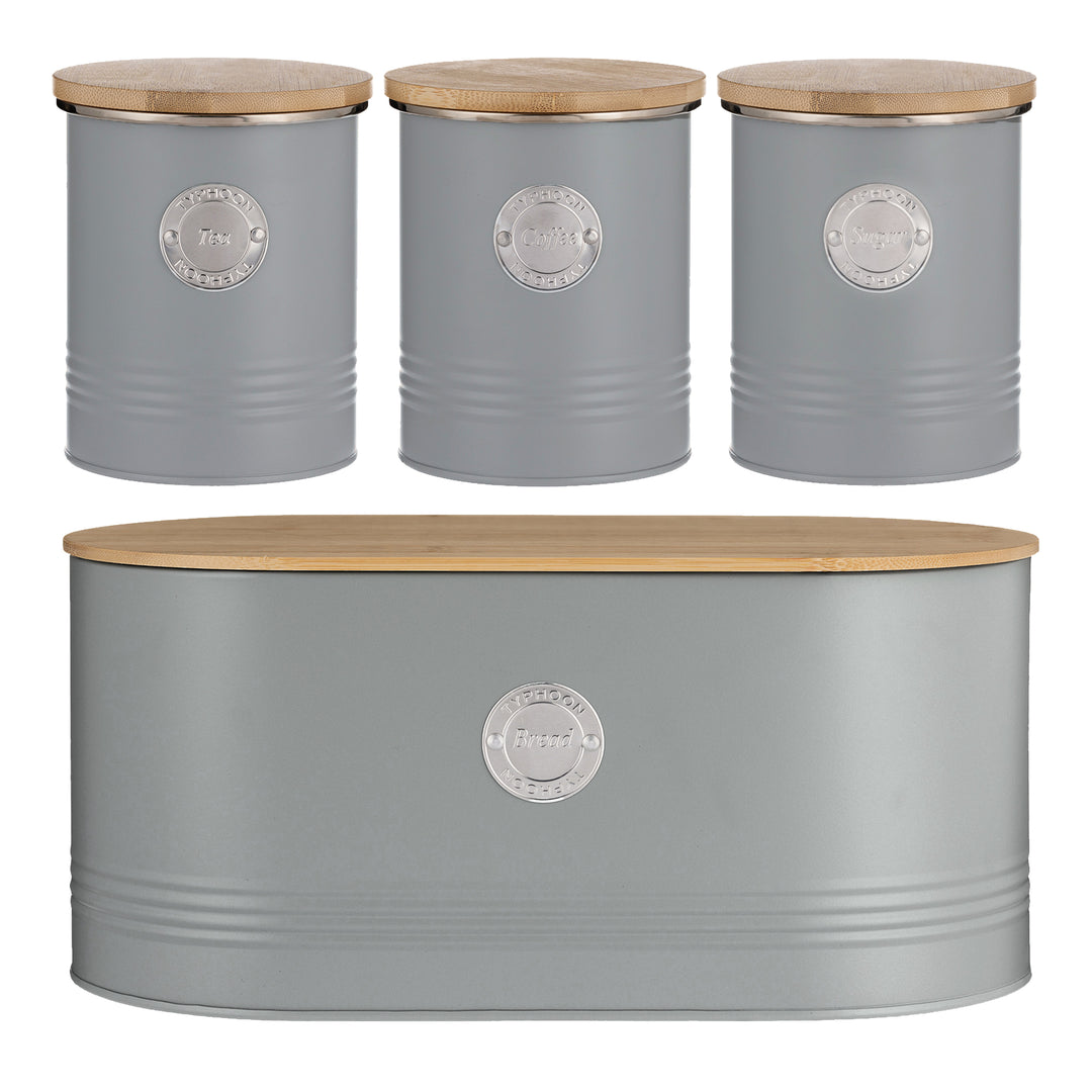 Typhoon Living Grey Tea, Coffee, Sugar & Bread Bin Set