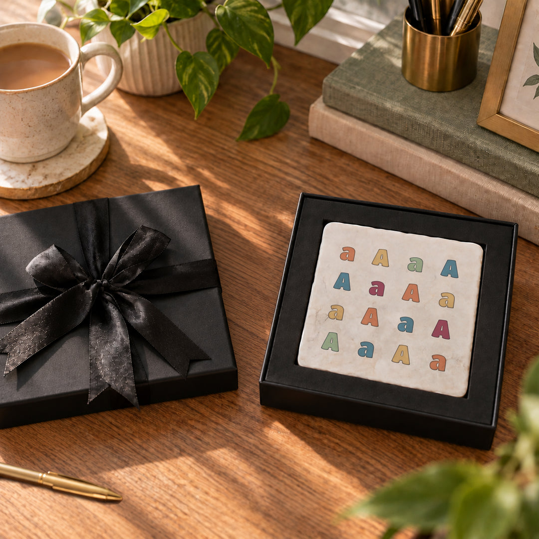Purely Home Colourful Initial Marble Coaster Gift Box Set