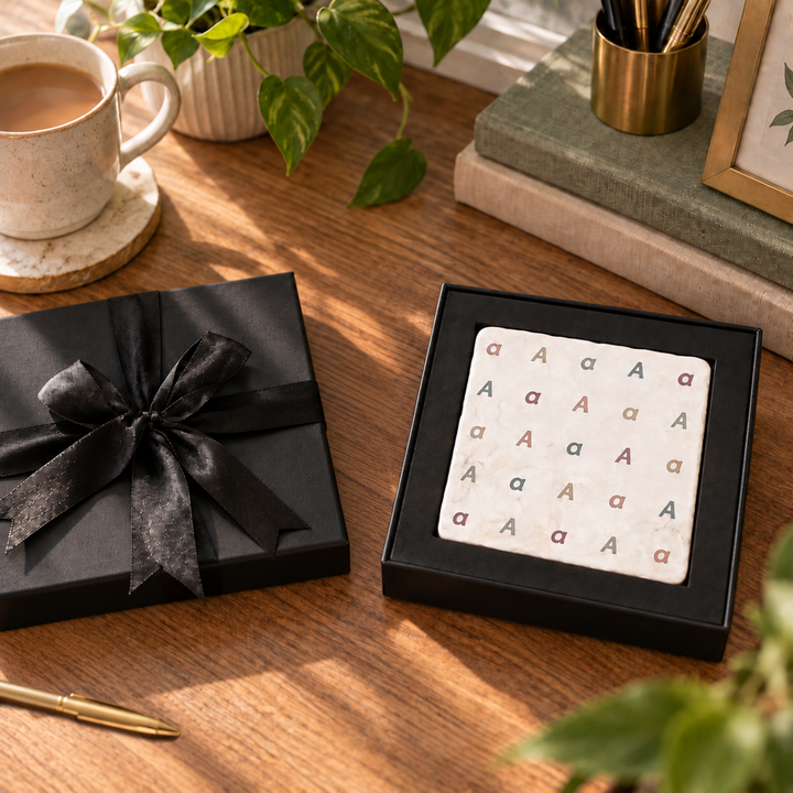 Purely Home Minimalist Initial Marble Coaster Gift Box Set