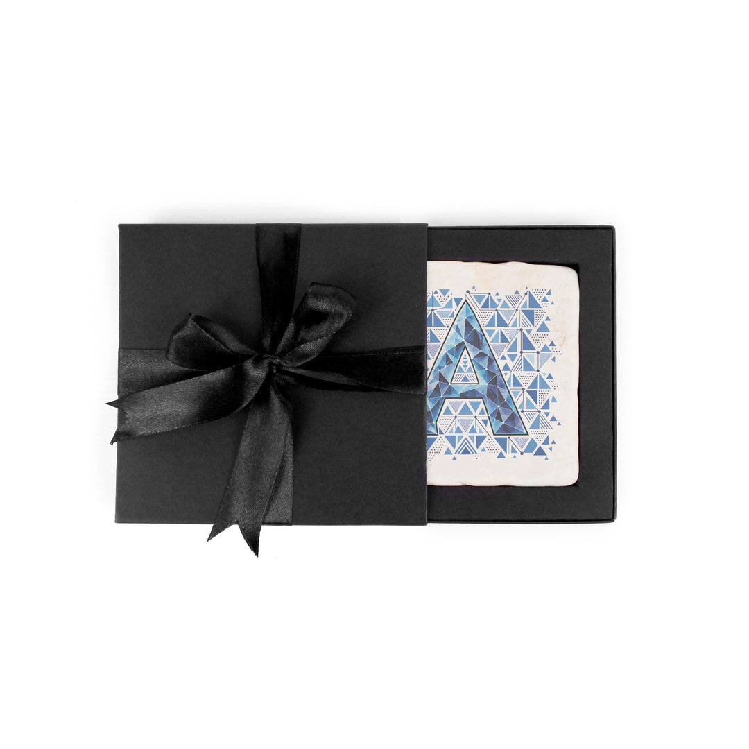 Purely Home Geometric Jewel Initial Marble Coaster Gift Box Set