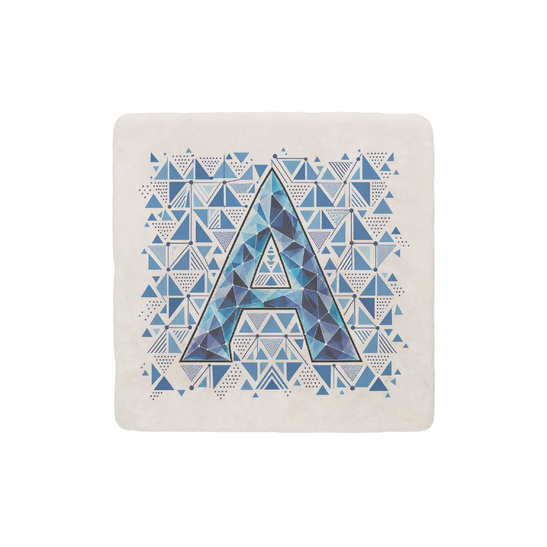 Purely Home Geometric Jewel Initial Marble Coaster Gift Box Set