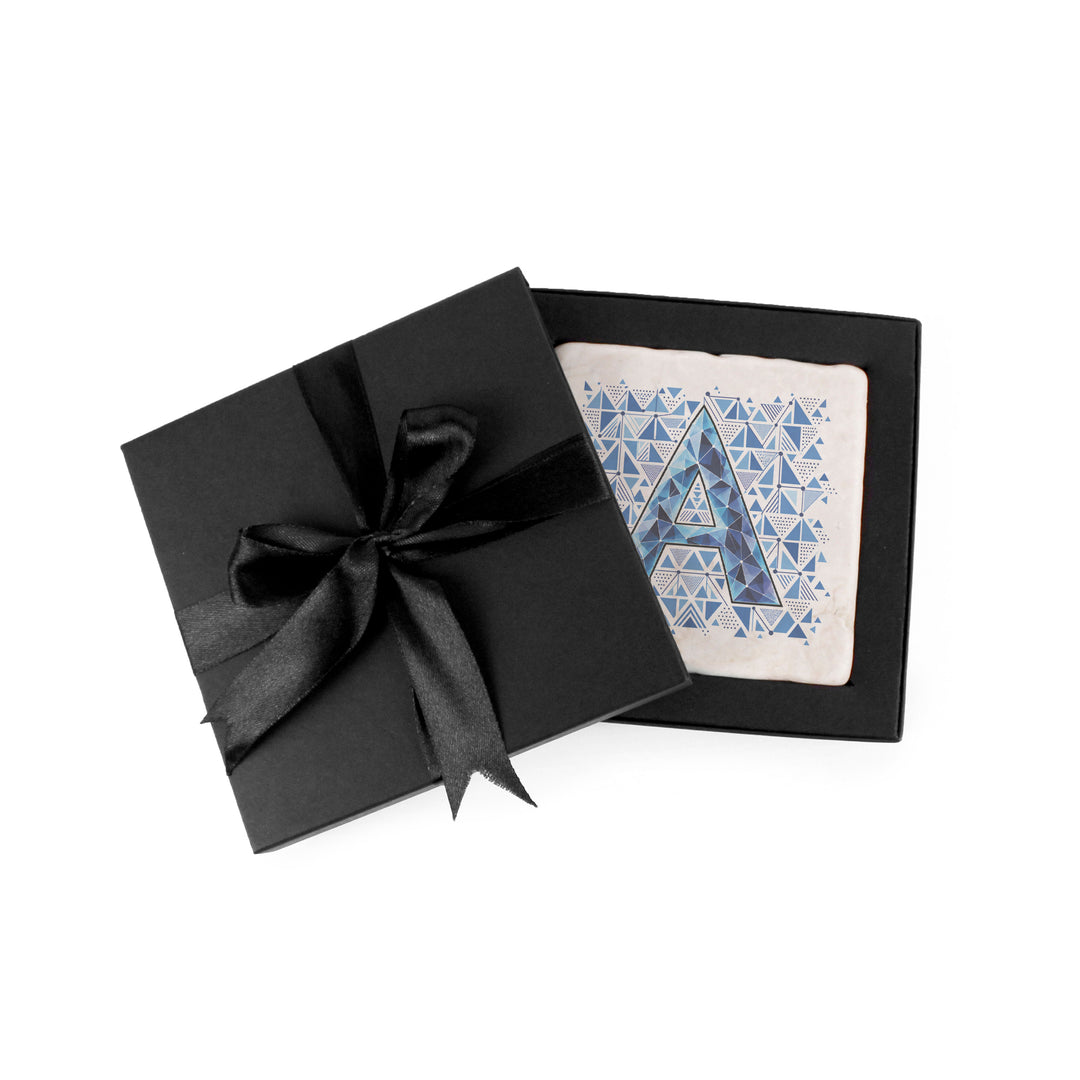 Purely Home Geometric Jewel Initial Marble Coaster Gift Box Set