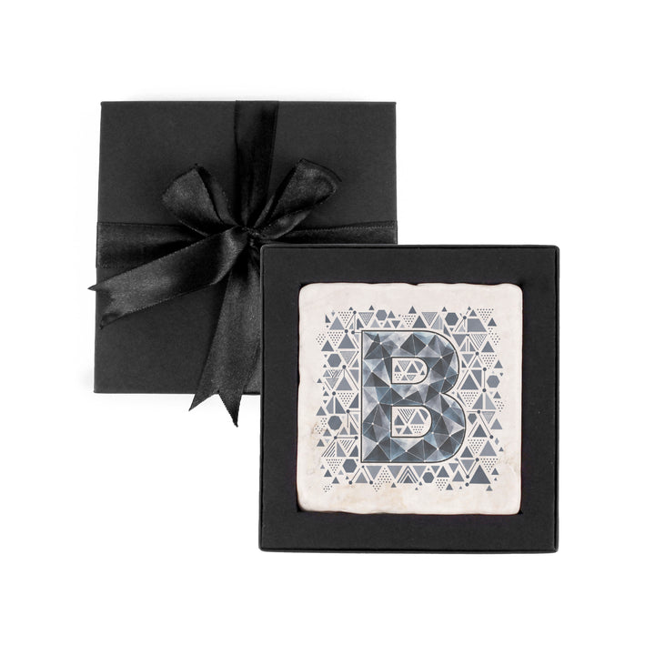 Purely Home Geometric Jewel Initial Marble Coaster Gift Box Set