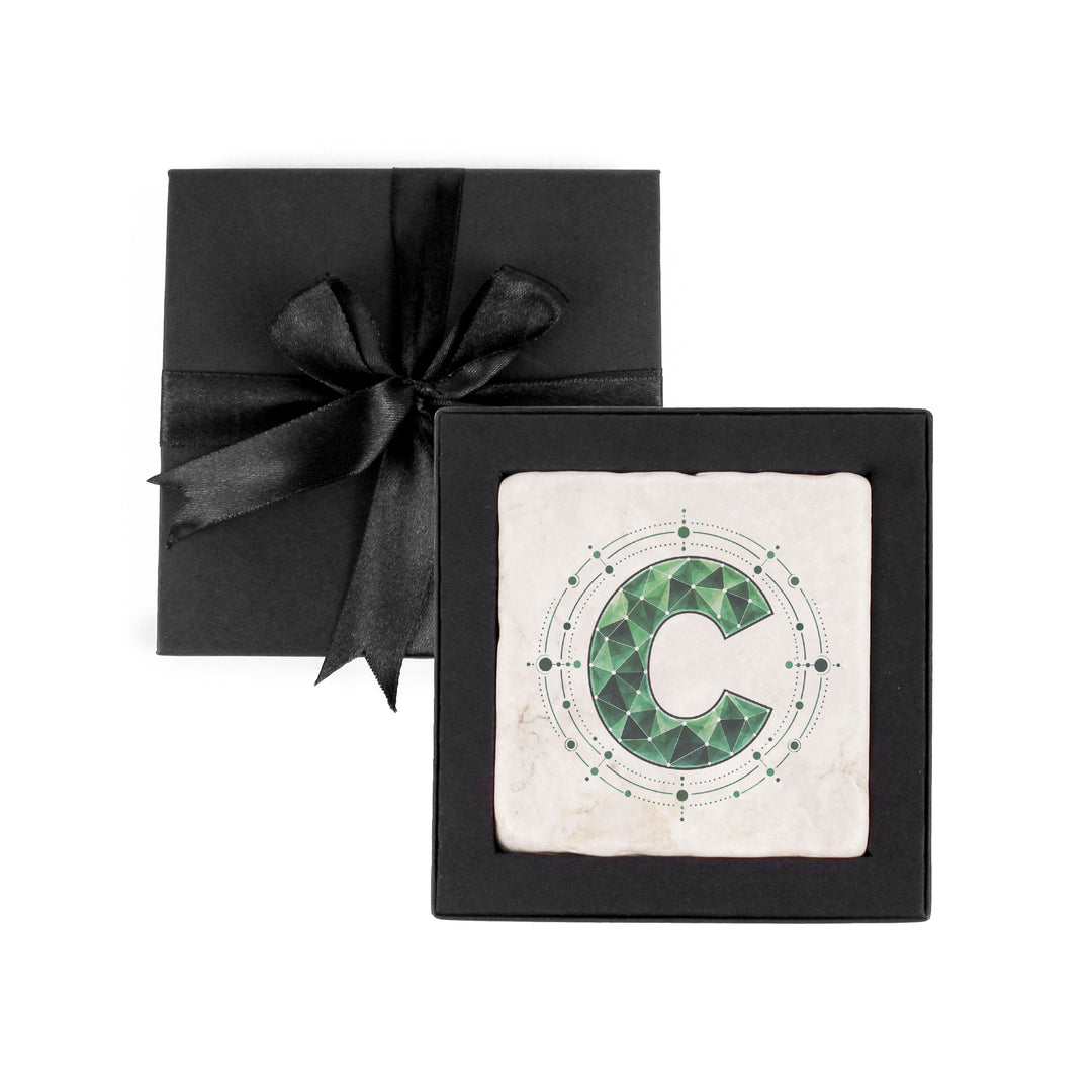 Purely Home Geometric Jewel Initial Marble Coaster Gift Box Set