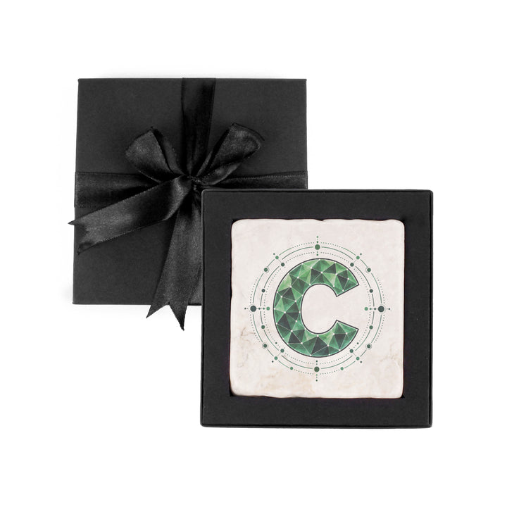 Purely Home Geometric Jewel Initial Marble Coaster Gift Box Set
