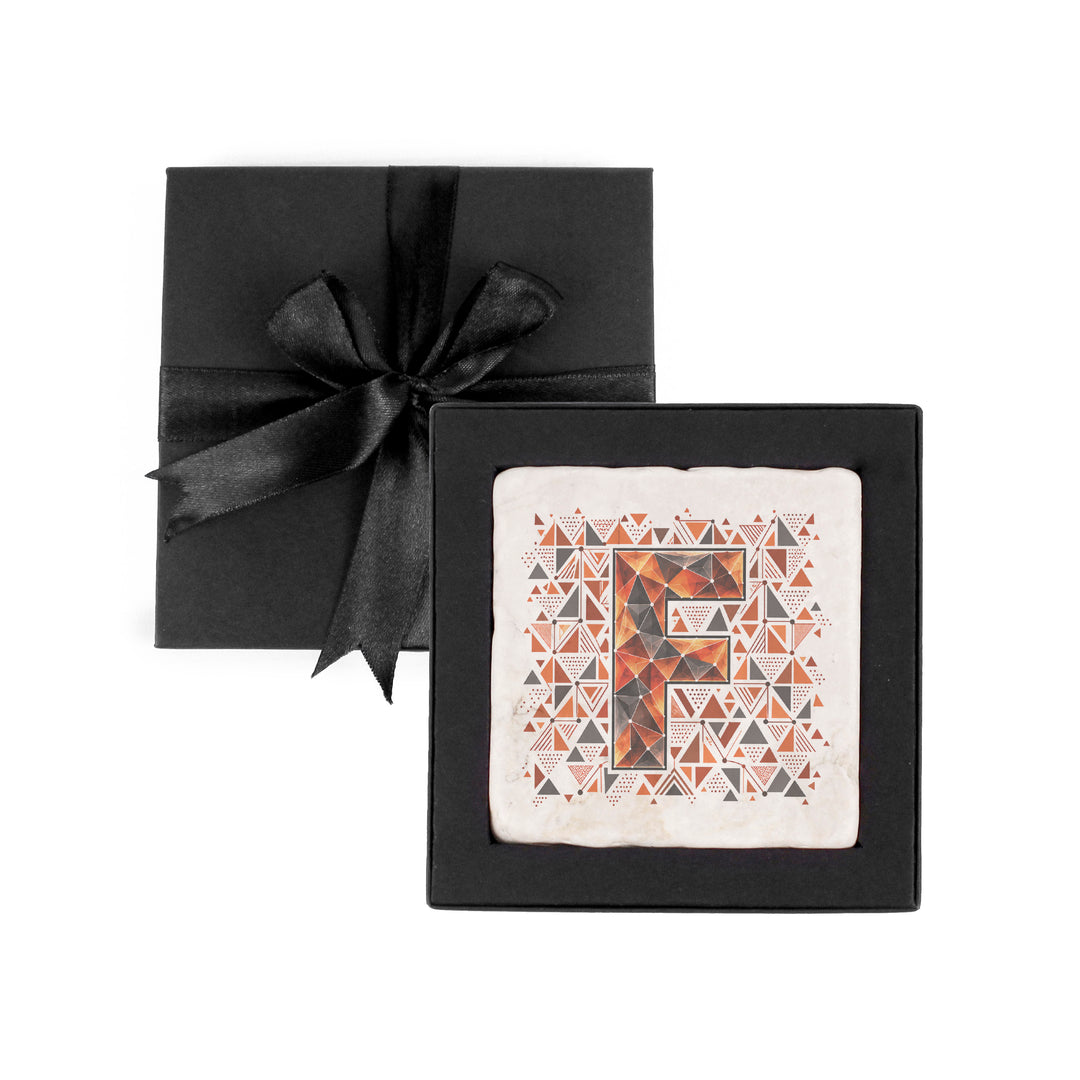 Purely Home Geometric Jewel Initial Marble Coaster Gift Box Set