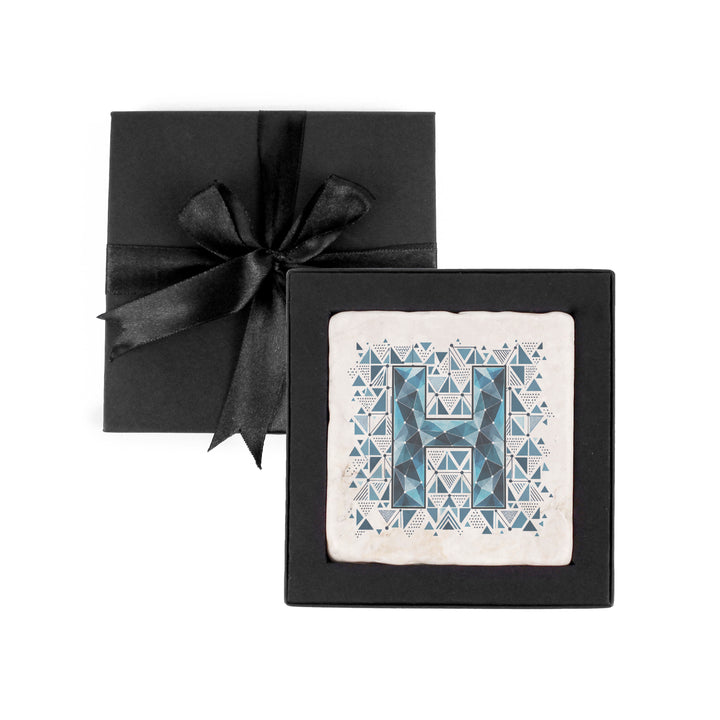 Purely Home Geometric Jewel Initial Marble Coaster Gift Box Set