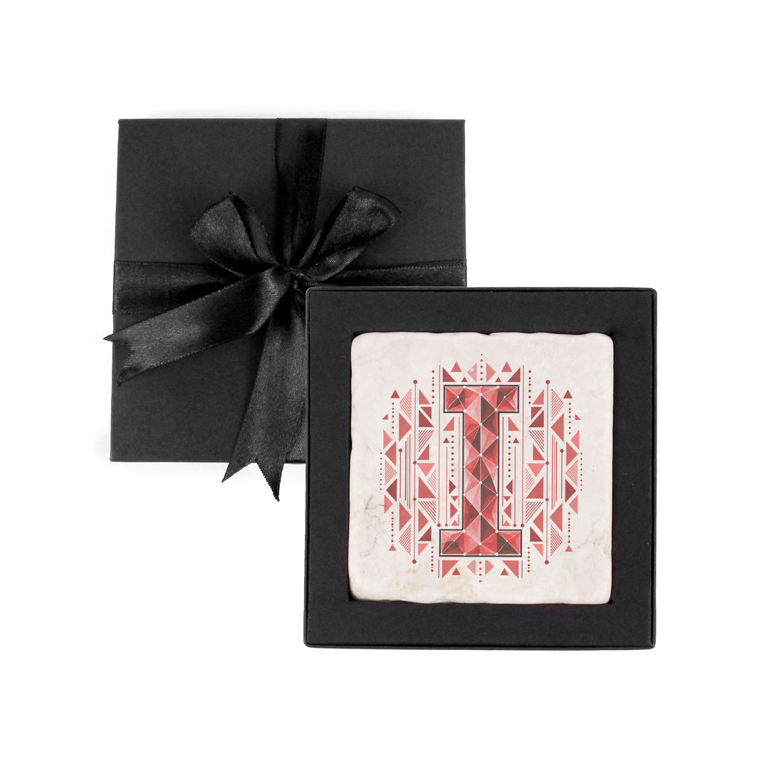 Purely Home Geometric Jewel Initial Marble Coaster Gift Box Set