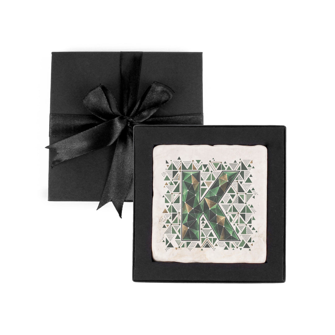 Purely Home Geometric Jewel Initial Marble Coaster Gift Box Set