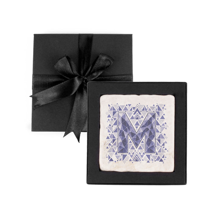 Purely Home Geometric Jewel Initial Marble Coaster Gift Box Set
