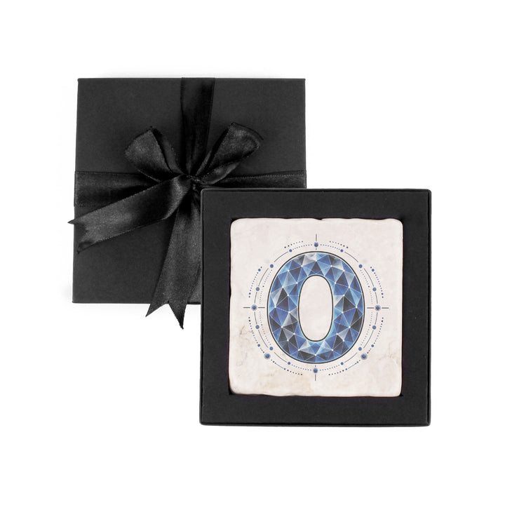 Purely Home Geometric Jewel Initial Marble Coaster Gift Box Set