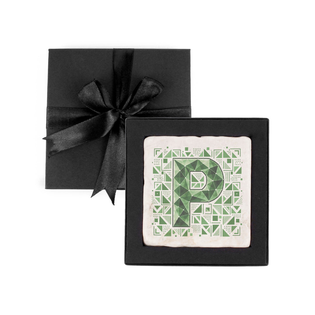 Purely Home Geometric Jewel Initial Marble Coaster Gift Box Set