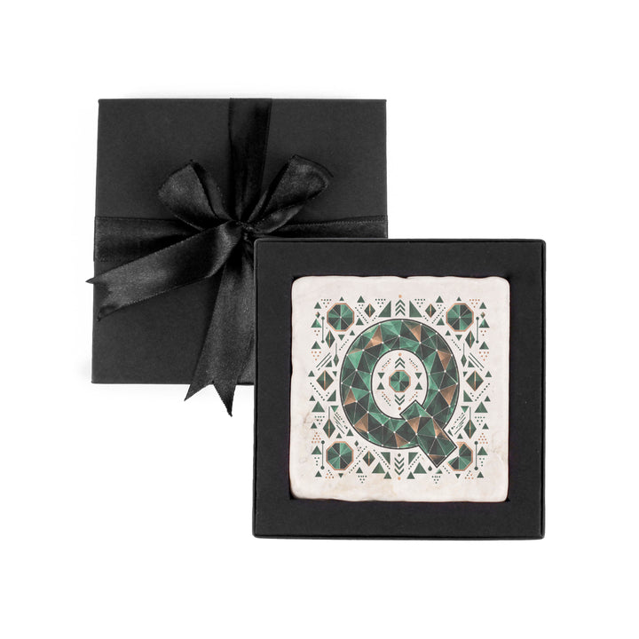 Purely Home Geometric Jewel Initial Marble Coaster Gift Box Set