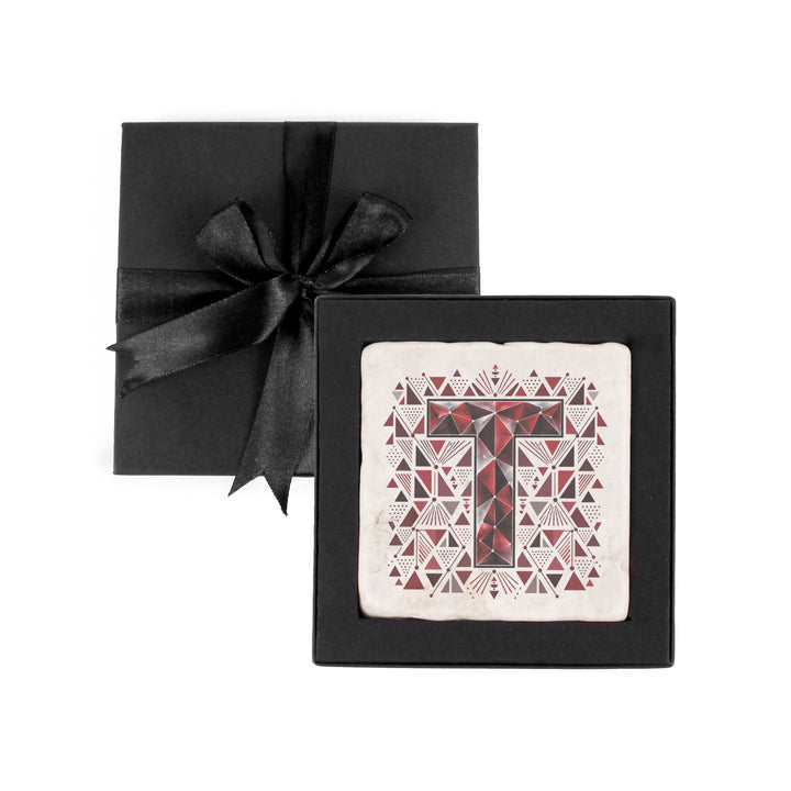 Purely Home Geometric Jewel Initial Marble Coaster Gift Box Set