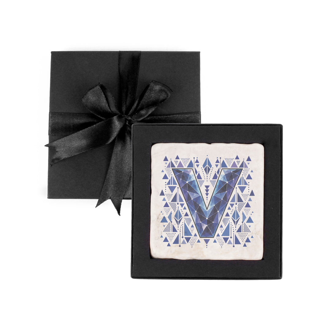 Purely Home Geometric Jewel Initial Marble Coaster Gift Box Set