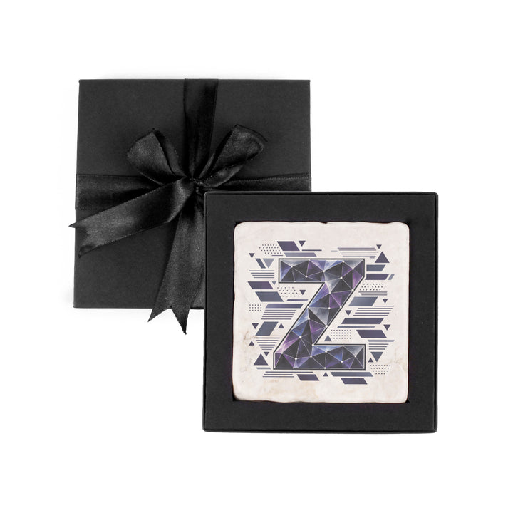 Purely Home Geometric Jewel Initial Marble Coaster Gift Box Set