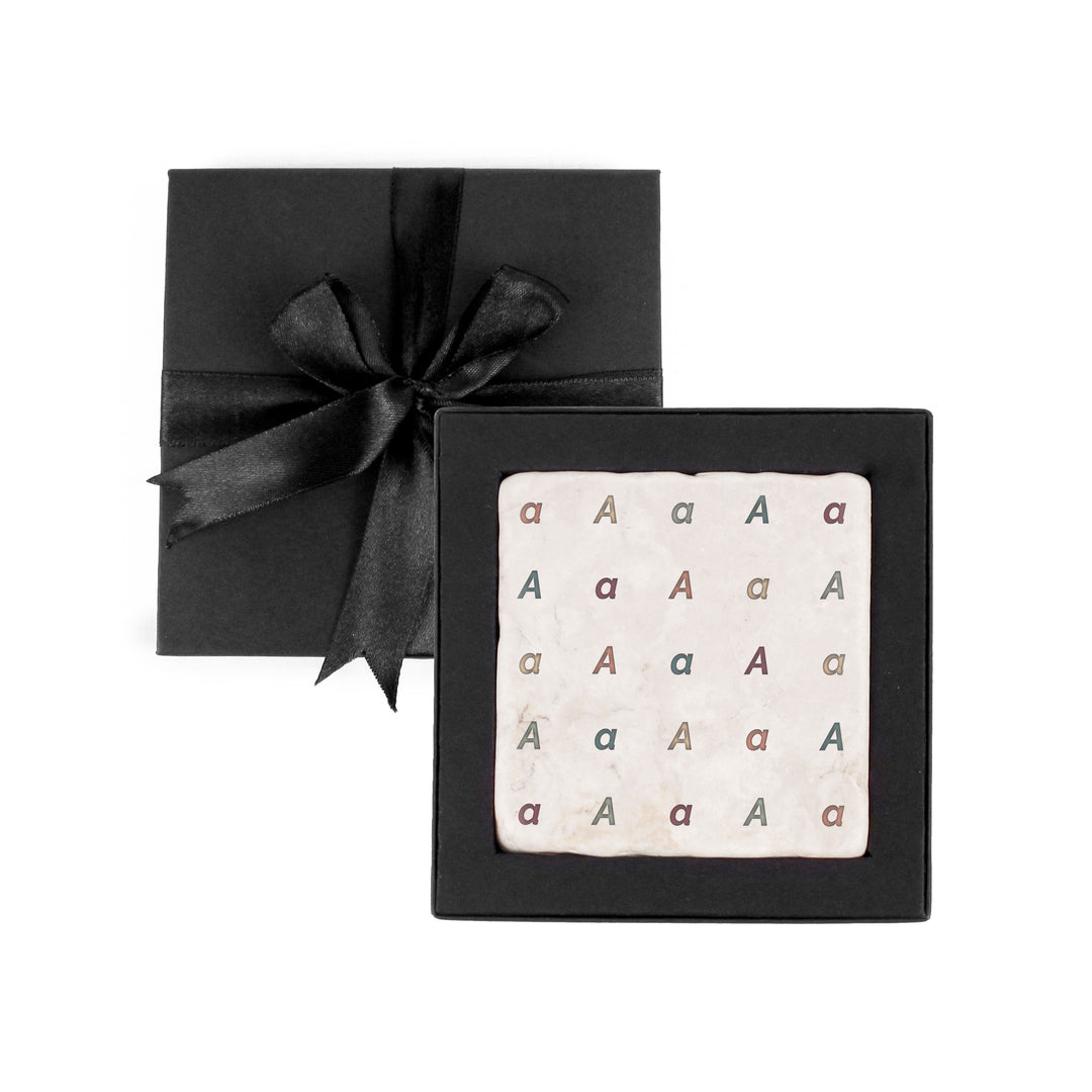 Purely Home Minimalist Initial Marble Coaster Gift Box Set