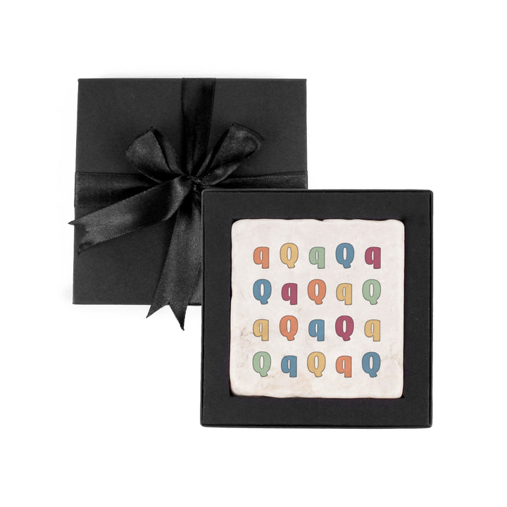 Purely Home Colourful Initial Marble Coaster Gift Box Set