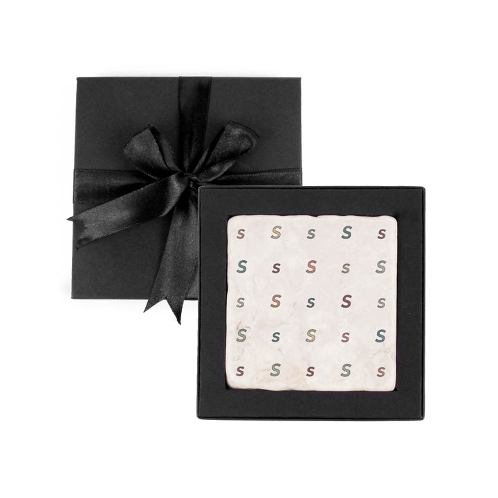 Purely Home Minimalist Initial Marble Coaster Gift Box Set