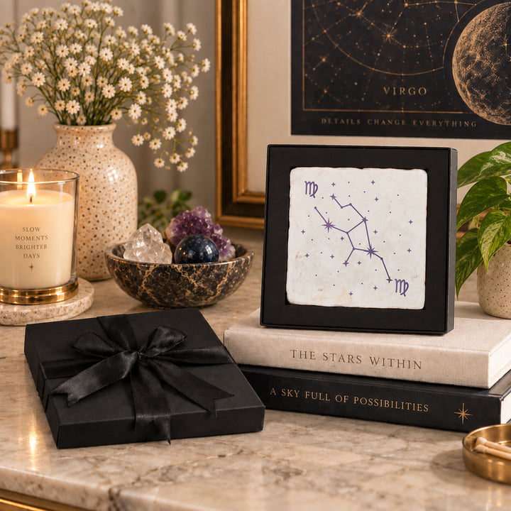 Purely Home Star Sign Constellations Marble Coaster Gift Box Set