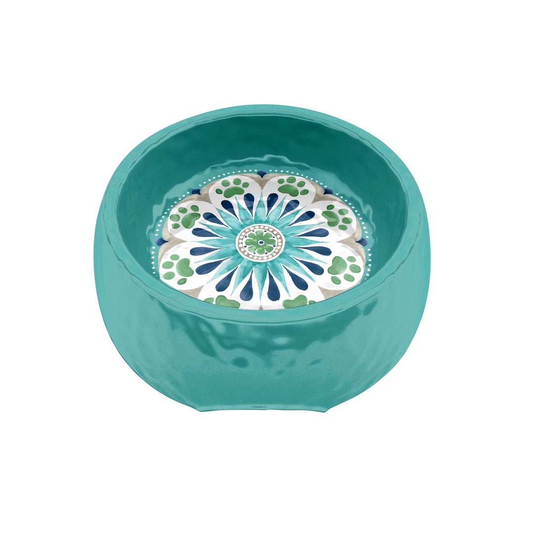 Carmel Medallion Turquoise Melamine Pet Bowl - Large