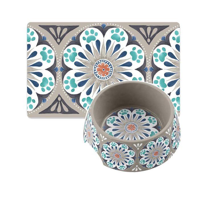 Carmel Medallion Melamine Pet Bowl & Placemat Set