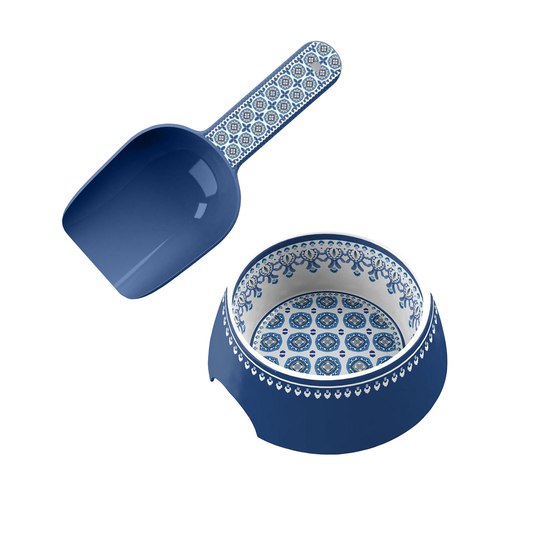 Moroccan Indigo Melamine Pet Bowl & Scoop Set