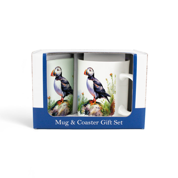 Purely Home Seaside Puffin Mug & Coaster Gift Set