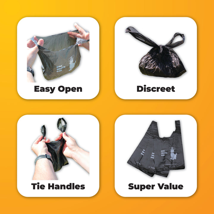 Black Tie-Handle Dog Poo/Waste Bags - Packs of 100