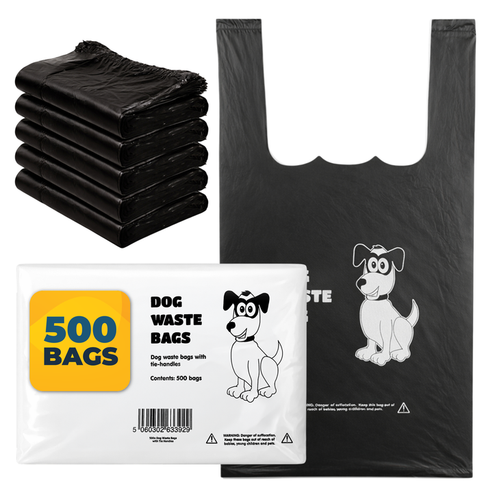 Black Tie-Handle Dog Poo/Waste Bags - Packs of 500