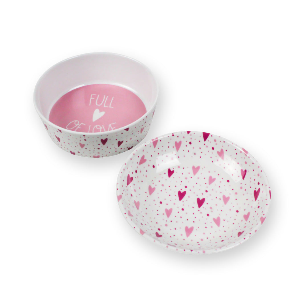 Pink Hearts Melamine Pet Bowl & Saucer Set