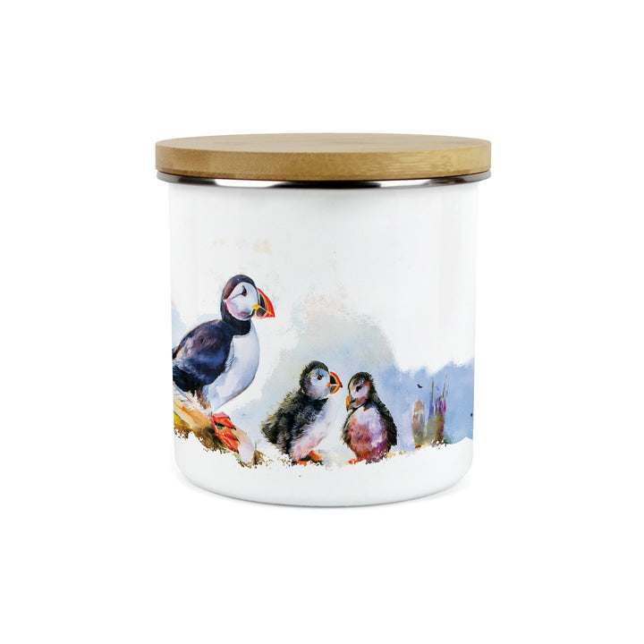Purely Home Seaside Puffin Enamel Tea, Coffee & Sugar Canister Set