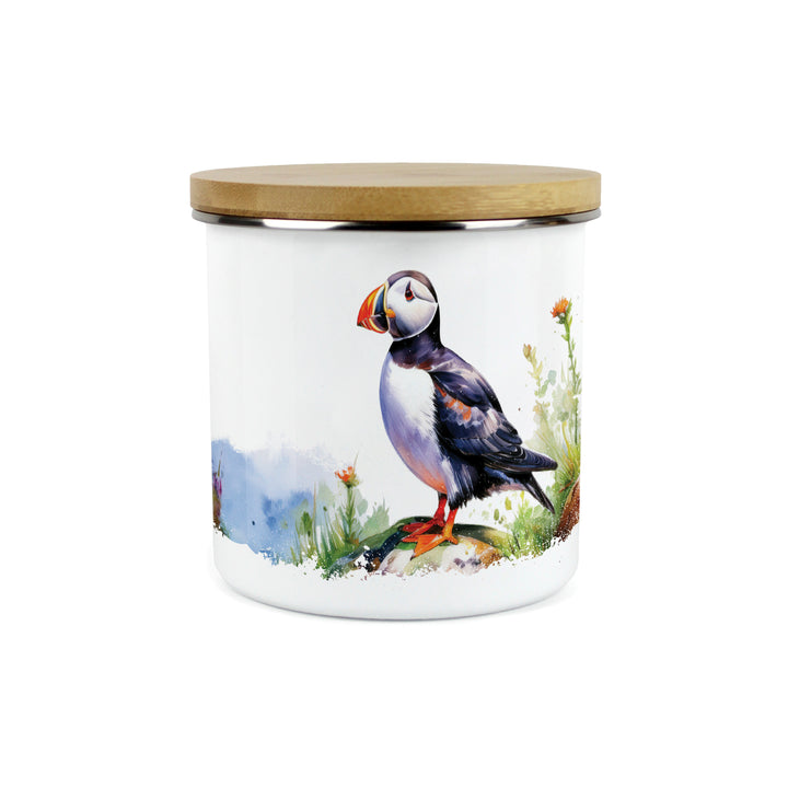 Purely Home Seaside Puffin Enamel Tea, Coffee & Sugar Canister Set