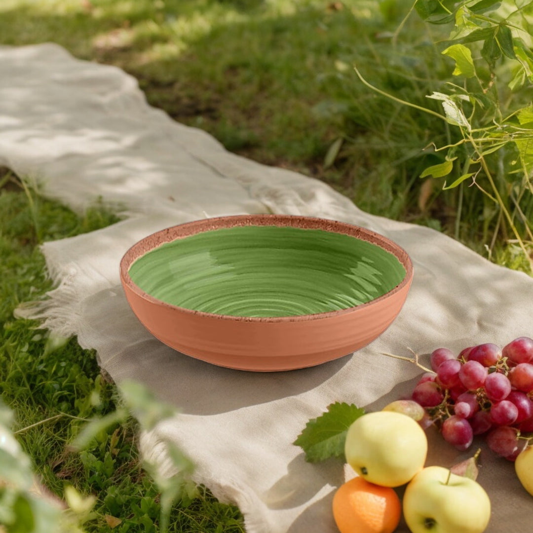 Rustic Swirl Green Melamine Low Bowls