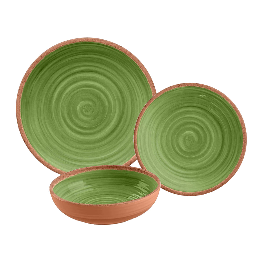 Rustic Swirl Green Melamine Dinnerware Set