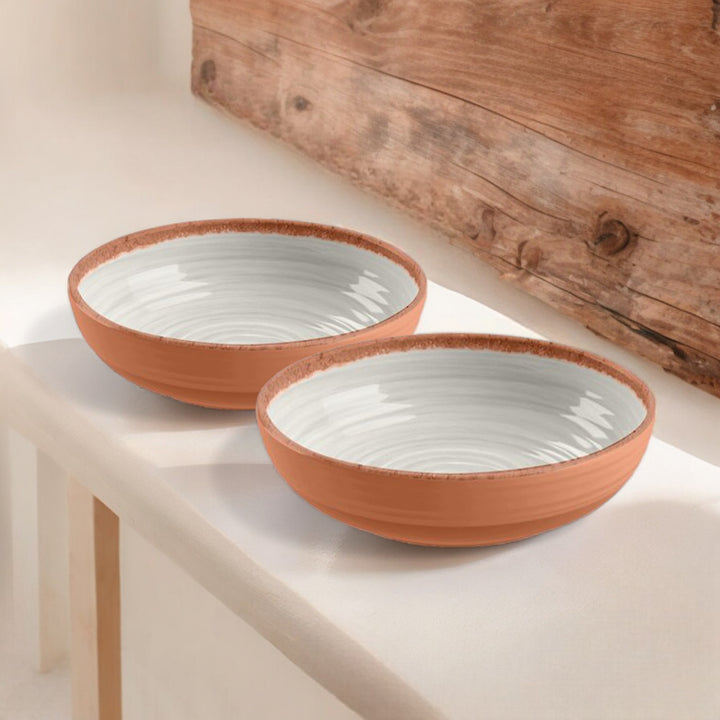 Rustic Swirl Ivory Melamine Low Bowls