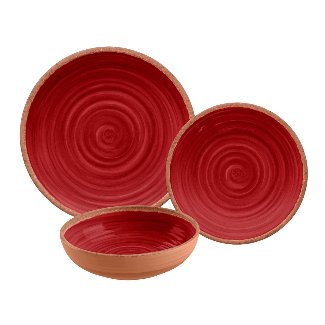 Rustic Swirl Red Melamine Dinnerware Set