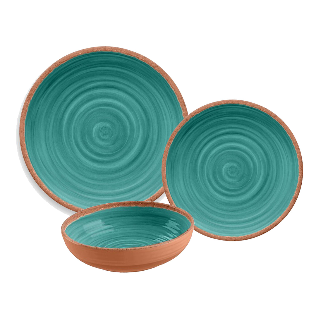 Rustic Swirl Turquoise Melamine Dinnerware Set