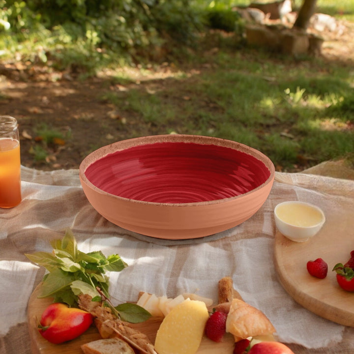 Rustic Swirl Red Melamine Low Bowls
