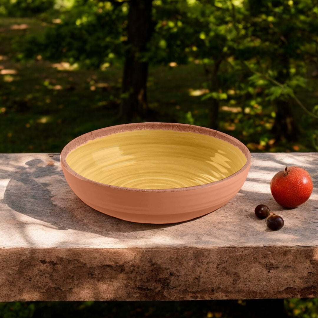 Rustic Swirl Yellow Melamine Low Bowls
