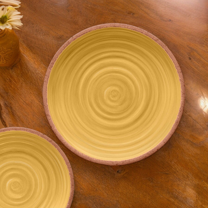 Rustic Swirl Yellow Melamine Dinner & Side Plate Set