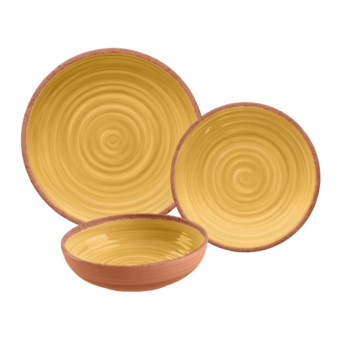 Rustic Swirl Yellow Melamine Dinnerware Set