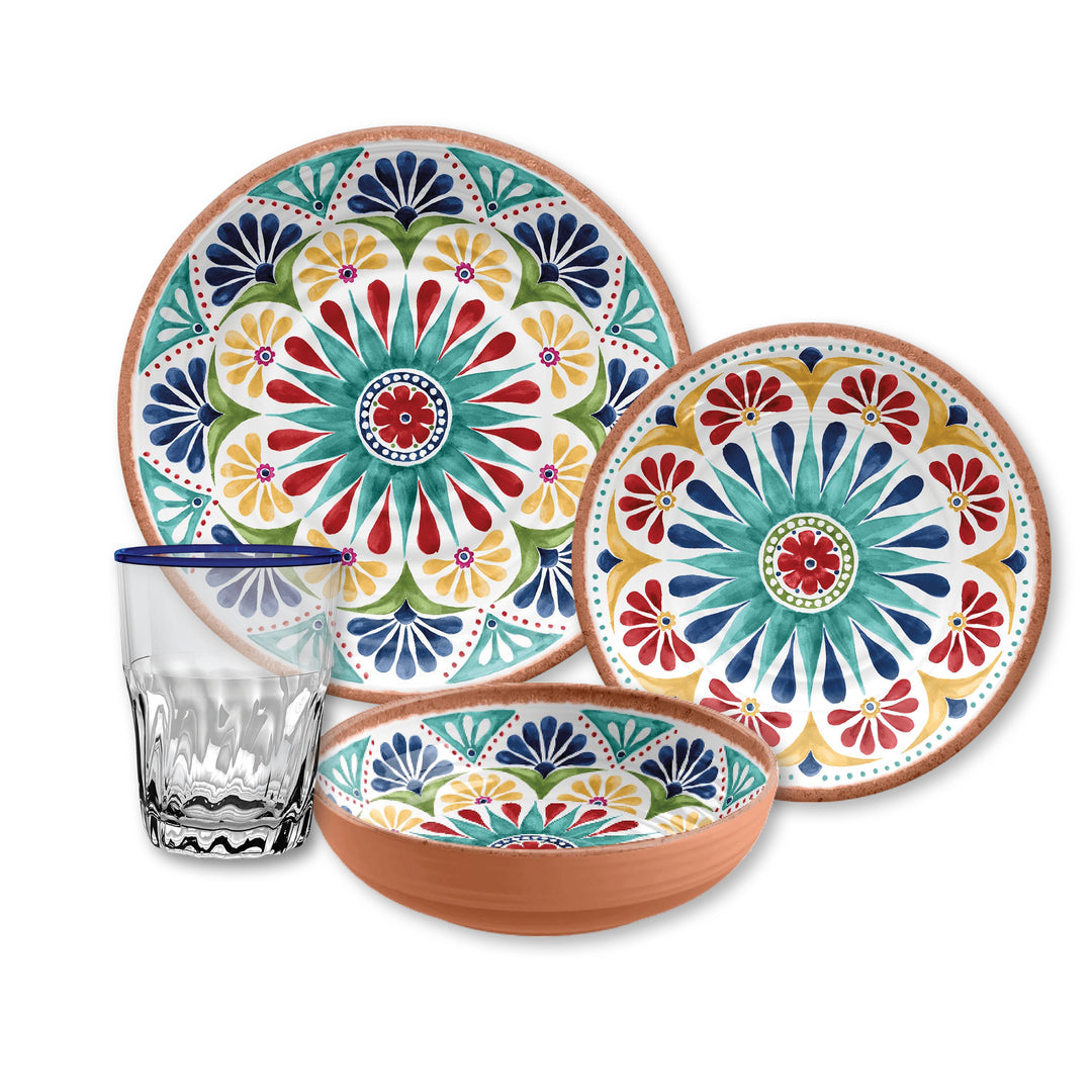 Rio Medallion Melamine Dinnerware Set with Tumblers