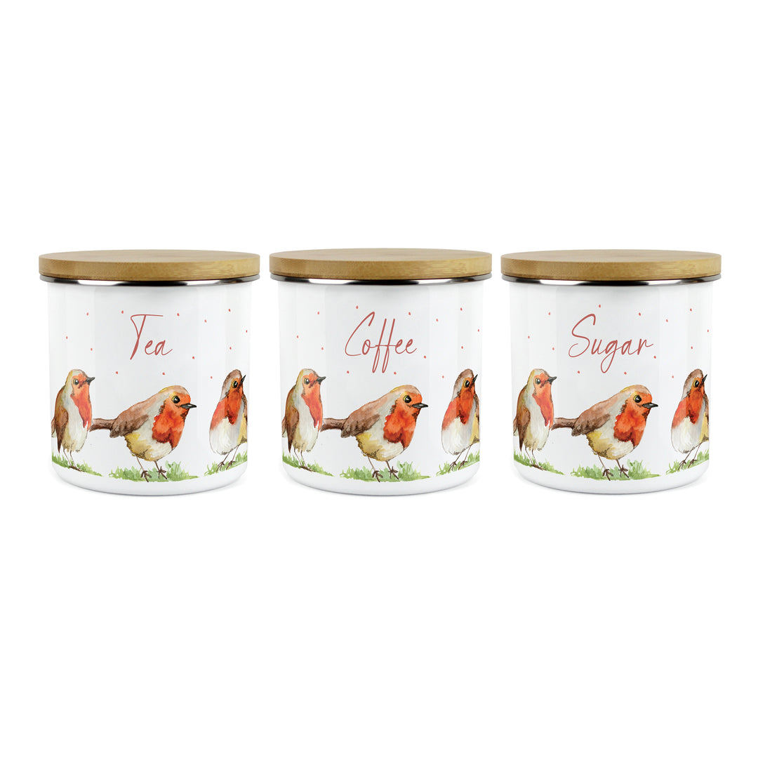 Purely Home English Robins Enamel Tea, Coffee & Sugar Canister Sets